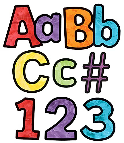 Carson Dellosa 219-Piece Watercolor Cutout Letters, 4 Colorful Upper and Lowercase Alphabet, Numbers, Punctuation, and Symbols for Bulletin Board, Posterboard, Party, and Classroom Decor