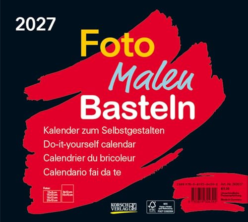 Foto-Malen-Basteln Bastelkalender quer schwarz 2027: Fotokalender zum Selbstgestalten. Do-it-yourself Kalender mit festem Fotokarton. Format: 24 x 21,5 cm