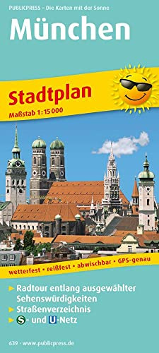 München: Innenstadtplan mit einer Radtour entlang ausgewählter Sehenswürdigkeiten mit Straßenverzeichnis, S- und U-Bahnnetz, wetterfest, reißfest, abwischbar, GPS-genau. 1:15000 (Stadtplan: SP)