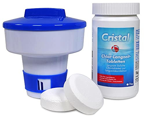E-Chlor Langzeit Tabletten 1 kg Dose - 200 g Chlortabletten zur Langzeitdesinfektion - für Pools ab 20.000 l - Langsam löslich - Hoher Aktivchlorgehalt