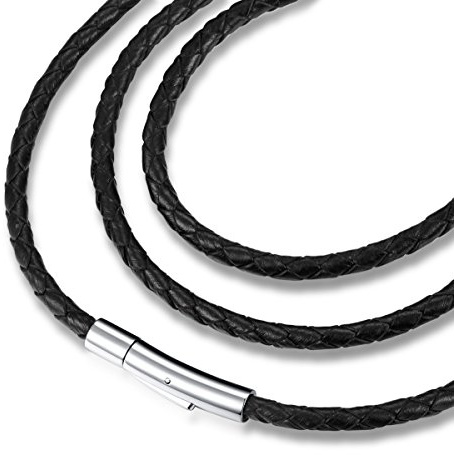 jonline24h Mens Womens Black Braided Leather Cord Rope Necklace Chain Stainless Steel Clasp, 4mm, 14-30 inch(18)