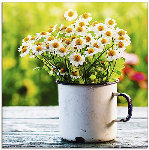 ARTland Wanddeko Glasbilder Wandbild Glas Bild einteilig 50x50 cm Quadratisch Natur Blumen Blüten Gänseblümchen Frühling Landhaus T4UE