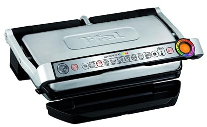 T-Fal OptiGrill - Parrilla eléctrica XL de acero inoxidable con 6 porciones, 9 modos de cocción automática, 1800 vatios, antiadherente, extraíble, apta para lavavajillas, interior, alimentos