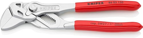 KNIPEX Zangenschlüssel Zange und Schraubenschlüssel in einem Werkzeug auf SB-Karte verchromt mit Kunststoff überzogen 150 mm, 86 03 150 SB