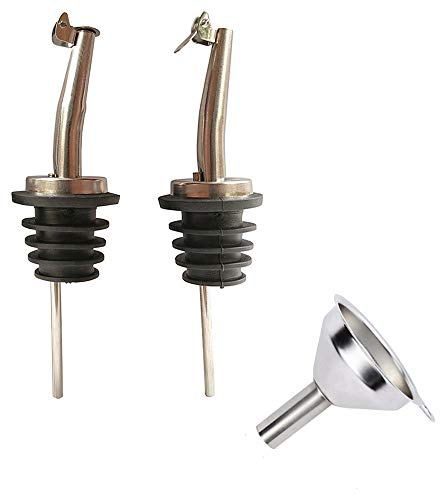 olive oil spouts,Stainless Steel Classic Bottle Pour Tapered Spouts for Pours liquor, vinegar, syrup or oils with Stainless Steel Funnels (2pcs)