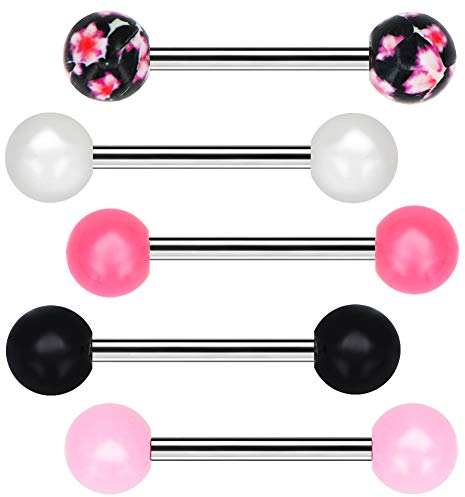 OUFER Zunge Barbells 5 stücke Candy Farbe Mit Blumenmuster Zunge Barball Piercing Körperschmuck Zunge Ringe