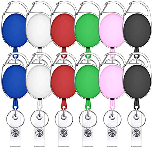 12 Stück Karabiner einziehbare Ausweishalter Clips Lanyard Extender für Schlüsselanhänger und Ausweise, 12 Stück, 6 Farbe, 3.5x6cm