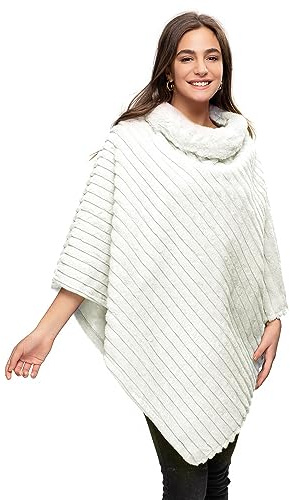 Gloop Dam elegant vinterkonst päls poncho rund hals jacka tjock cape varm gjord av stickad päls, kräm, one size