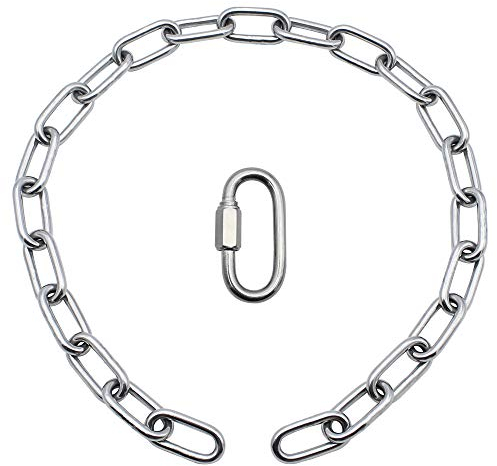 SRunDe Edelstahl Kette Rundstahlkette mit M6 Kettenglied Karabiner Edelstahl Ø5 mm Schweisskette Absperrkette 70cm Bojenkette Stahlkette für Swing Hängesessel Boxsack Aufhängung Befestigungs-Set