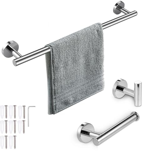 3Pcs Juego Accesorios Baño de Acero Inoxidable Superficie Lisa, Toalleros de Baño Pared 50cm,Portarollos Papel Higienico,Ganchos,Barra Toallero,Toallero, Tornillos para Dormitorio, Cocina, Hotel