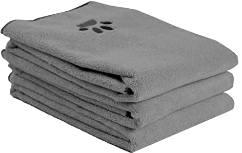 Ritz Besticktes Mikrofaser-Handtuch für Haustiere, klein, Pfoten-Spa, Grau, 3 Stück