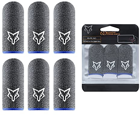 Extended Edition 6D Gaming Finger Sleeves,Mobile Game Finger Sleeves, Pack of 6, Highly Conductive 100% Silver Thread, Durable 24-Needle Weave (Blue)