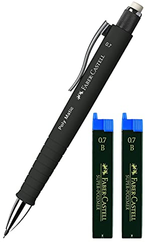 Faber-Castell 133353 - Druckbleistift Poly Matic, 0.7 mm (Schwarz + Ersatzminen)