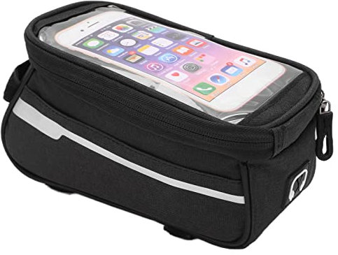 Fahrrad-Handytasche, wasserdichte Fahrrad-Telefon-Vorderrahmen-Tasche Polyester-Fahrrad-Lenker-Tasche Großer Stauraum Schnellverschluss-Klett-Design