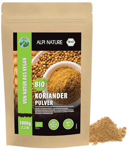 Alpi Nature Koriander Pulver BIO 1kg, Malda Korianderfrön, Ekologiskt Korianderpulver för Matlagning