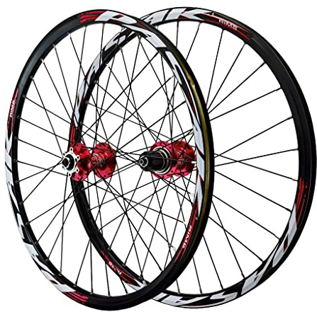 VPPV MTB Fahrrad Laufradsatz 24 Zoll 26 Zoll 27,5 ” 29 er, Doppelwandig Aluminiumlegierung Hybrid/Berg Fahrradfelge zum 7/8/9/10/11 Geschwindigkeit (Farbe : Rot, Size : 26 inch)