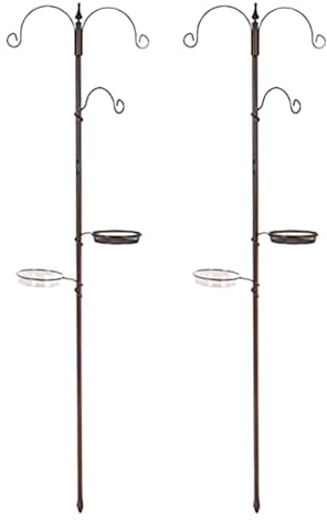 Garden Mile 2 Pack Hanging 3 Arm Bird Feeders Station with Heavy Duty Steel Pole, Mesh Tray, Bird Bath, Perfect for Wild Birds and Wildlife