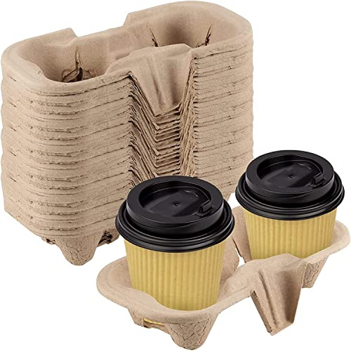 HOT BARGAINS 2 Cup Holder Disposable Carry Trays, Moulded Fibre Pulp, Grey, 360-Pack