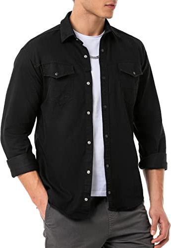 Redbridge - Camicia in denim di alta qualità, in cotone, casual, Nero , M
