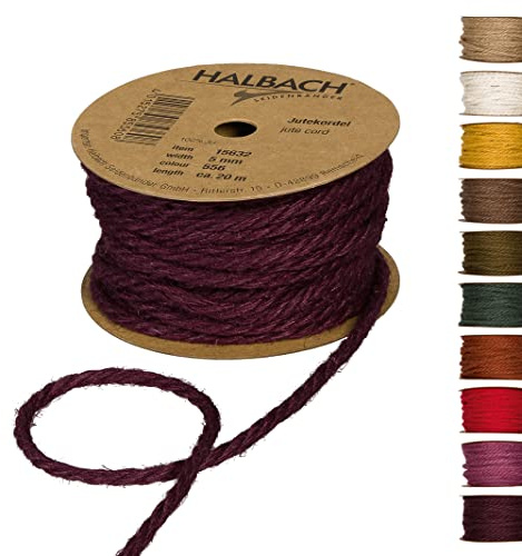 Halbach Jutekordel, 5 mm x 20 m, Dark Berry | Juteseil aus 100 % natürlicher Jute, für Dekoration, Garten und Geschenkverpackungen