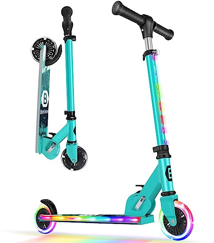 BELEEV Trottinette pour Enfants de 3 à 12 Ans avec Roues Lumineuses, Tige et Plateau, Trottinette Pliable à 2 Roues pour Filles et garçons, 3 hauteurs réglables, Plateau antidérapant, Trottinette