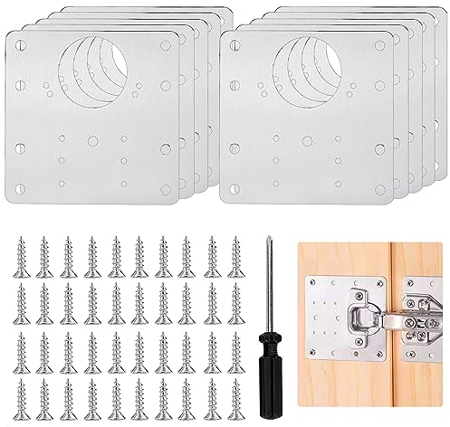 LWMLWM 10 Stück Scharnier Reparaturplatte, Edelstahl, Küchenschrank Reparaturplatten mit Schrauben für die Reparatur von Tür Schrank Wohnmöbel Schublade Kisten Fenster, Silber
