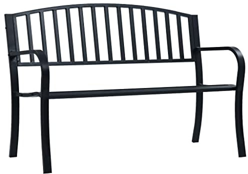 Higsose Gartenbank 125 cm Schwarz Stahl Garten Möbel Garten Stühle Balkon Möbel Balcony Furniture Gartenbank Wetterfest Gartenbank Metall Sitzbank Outdoor Wetterfest Sitzbank Balkon