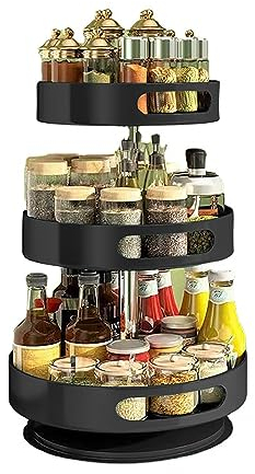 Accmuzzy Gewürzregal Drehbar,Drehbares Gewürzregal,Drehteller Organizer Kohlenstoffstahl Küchen Organizer,Höhenverstellbar Gewürzständerfür Gewürzgläser,Kosmetika,Reinigungsmittel (3 Etagen,30+25+22)