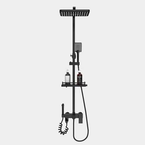 BiaoTeng Ensemble Douchette Douche Salle De Bain noir Fixation Murale Colonne De Douche Rotatif à 360° Hauteur Réglable Douchette Douche Salle De Bain Kit, noir