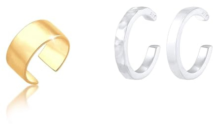 Elli Ohrringe Damen Single Earcuff Basic Trend Breit in 925 Sterling Silber & Ohrringe Damen Earcuff 2er Set Organic Look Minimal Basic Verstellbar in 925 Sterling Silber