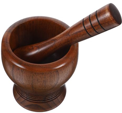 ABOOFAN Hachoir à Ail En Bois De Jujubier Lisse, Pilon Manuel Robuste, Taille Compacte, Usage Domestique, Ensemble Presse-ail Traditionnel