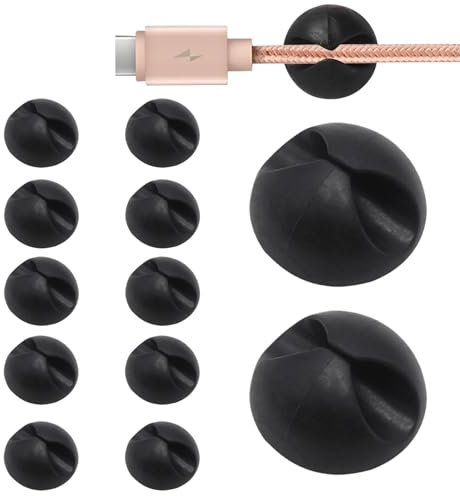 12Pcs Self-adhesive Wire Cable Holders - Desk Table Power & USB Cable Management Clips (Black)
