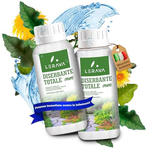 LERAVA® Diserbante Totale Potente (2x500 ml) - Glifosato erbicida contro erbacce - Diserbo totale foglie e radici - Seccatutto potente per infestanti in giardino