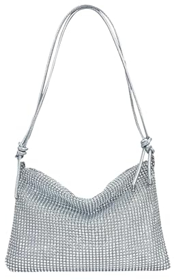 JRYGAC Damen Glitzer Tasche, Abendtasche Damen Hohe Kapazität Mit Reißverschluss, Verstellbarer Schultergurt Elegante Tasche Damen, für Abend Prom Hochzeit Party Bankett (Silber)