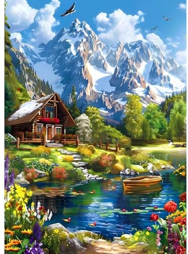 CEOVR Paisaje Diamond Painting Kit Completo,Cuadros Diamantes ​5D,Paisaje Pintura Diamante 5D 30x40 cm,Pintura de Diamantes,Diamond Painting Kit,Pequeña Casa Bajo la Montaña Nevada