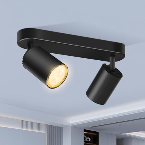 ALUSSO Foco LED de Techo 2 Luces, Foco de Pared GU10 Extraíble Orientable 350°, 5W 2700K Negro Spotlight para Sala, Dormitorio y Pasillo incl. Bombilla GU10