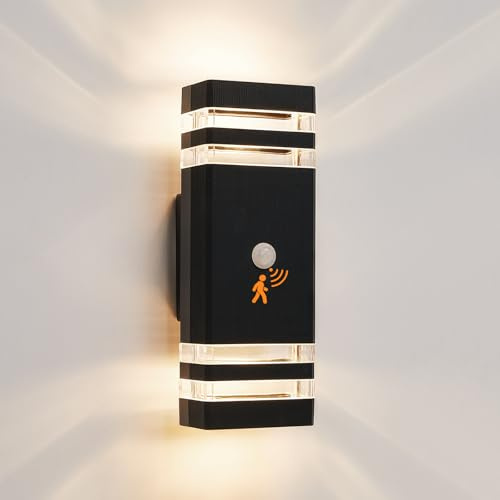 CELAVY Up Down Outside Lights with Motion Sensor, 4000K PIR Outdoor Wall Light Mains Powered, IP65 Front Door Porch Light Electric, Security External Exterior GU10 LED Lighting Wall Mounted, Black