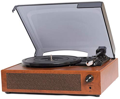 Tocadiscos portátil con altavoces, tocadiscos de 3 velocidades, soporta salida RCA, Bluetooth, conector para auriculares, reproducción de MP3, reproductor de vinilo estilo maleta vintage