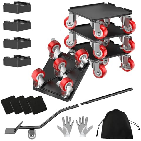 LOYAL TIGER 2000LBS Heavy Duty Furniture Dolly & Mover - 6.4 Carbon Steel Panel with 5X 360° Wheels, Non-Slip Sliders & Lifter for Sofa, Piano, Appliances (Red)