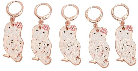 Maschenmarkierer aus Metall, Maschenmarkierer mit Eulen-Anhänger, Ringe, 5 Stück Maschenmarkierer Zum Stricken von Schals, Mützen, Pullovern, Roségold, Geeignet für Verschiedene
