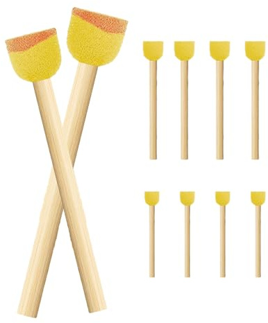 HSYTEK 18 Stück Runde Schwammstupf Pinsel Set mit Holzgriff, 2 Größen Malerei Schwammpinsel, Schwämme Pinsel für eine breite Palette von Farbstoffen, Gelb