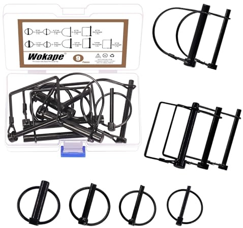 Wokape 9PCS Wire Lock Pin Kit, 3/16, 1/4, 5/16, 3/8 Sqaure/ D/ O-Shaped 3 Styles Zinc-Plated Safety Coupler Pins Shaft Locking Pin Black Hitch PTO Pin Trailer Coupler Pin for Farm Lawn Garden