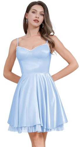 OMEWEE Robe corset pour femme avec imprimé floral - Bretelles spaghetti - Robe à volants - Style bohème - Mini fendu fluide - Robe bustier pour femme - Ligne A - Robe de plage - Robe d'été, bleu, S
