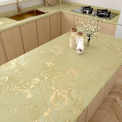 HotDecor Klebefolie Möbel Tapete Beige Gold Küchenfolie Selbstklebend Wand Tapeten Wohnzimmer Arbeitsplatte Folie Möbelfolie Küche Klebetapete Selbstklebend Wand Apete Betonoptik Gold 60cm x 300cm