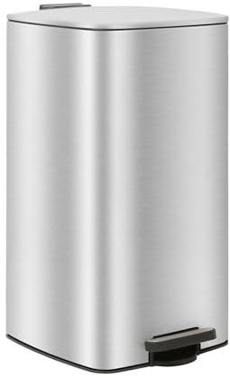 Harbour Housewares 30L Square Stainless Steel Kitchen Pedal Bin - Brushed - 1x Soft Close Large Tall Metal Cupboard Food Waste Recycling Trash Can Dustbin Rubbish Bins with No-Touch Lid Top