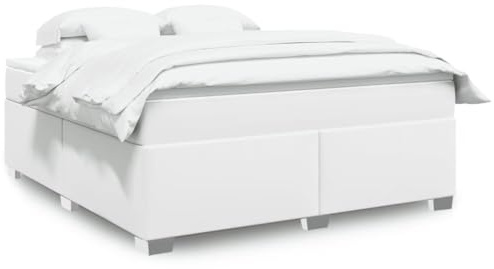 MOBCANT Boxspringbett mit Matratze, Polsterbett Doppelbett Bettsystem Bettgestell Geeignet für Gästezimmer Schlafzimmer Schulen Hotel Weiß 180x200 cm Kunstleder