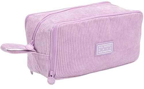 Bafiwu Mäppchen Federmappe, Großes Cord Stiftemäppchen mit 3 Fächern | Federtasche Mädchen Jungen Pencil Case Schulmäppchen für Schule Büro (Lila)