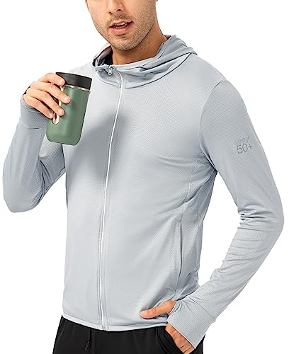 Maisley Cremallera Completa para Hombre UPF 50+ UV protección Solar Chaqueta De Manga Larga con Capucha Sun Shirt Secado RáPido Sudaderas con Capucha De Peso Ligero para Los Hombres Pesca Running