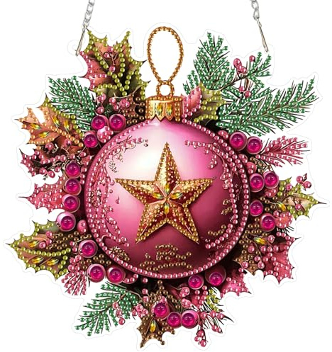 DOMROM Diamond Art Painting Anhänger, Weihnachten Diamond Painting Fensterbilder Anhänger, Diamant Hängende Ornament für Kinder Erwachsene Diamant Malerei Basteln Tür Wand Fenster Deko