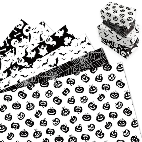 MORAINJAY 12 Fogli Carta Regalo Halloween, Carta Incarte Regali Zucca Pipistrello Bianco Nero, Halloween Per Compleanno Ragazzi e ragazze, Bambini Festa Dolcetto o Scherzetto, 68 x 50 cm